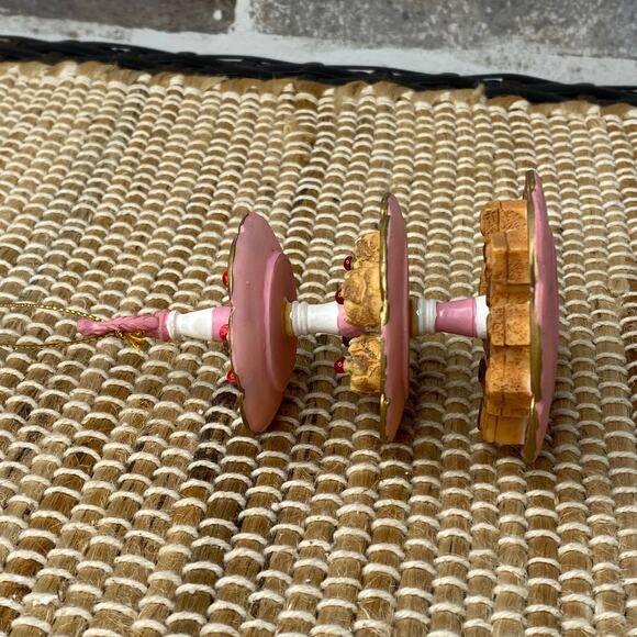 Three Tier Dessert Stand Christmas Tree Ornament Bakery, Miniature Pink & Gold - Picture 10 of 11
